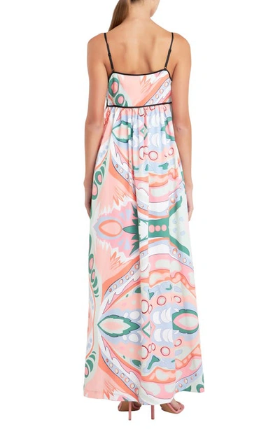 Shop English Factory Abstract Print Empire Waist Maxi Dress In Pink Multi