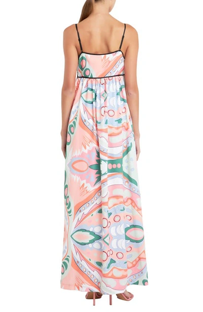 English Factory Abstract Print Empire Waist Maxi Dress In Pink Multi