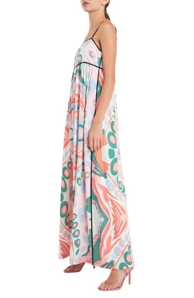 English Factory Abstract Print Empire Waist Maxi Dress In Pink Multi