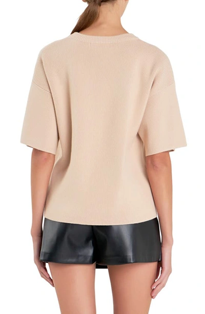English Factory Rib Elbow Sleeve Sweater In Beige