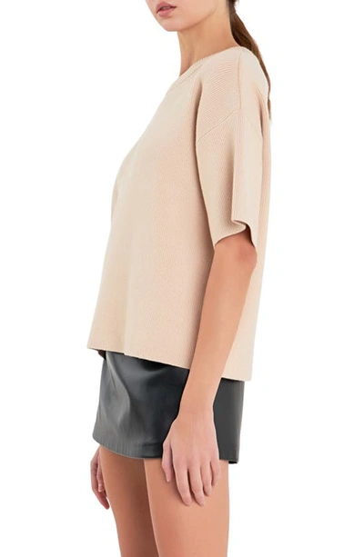 English Factory Rib Elbow Sleeve Sweater In Beige