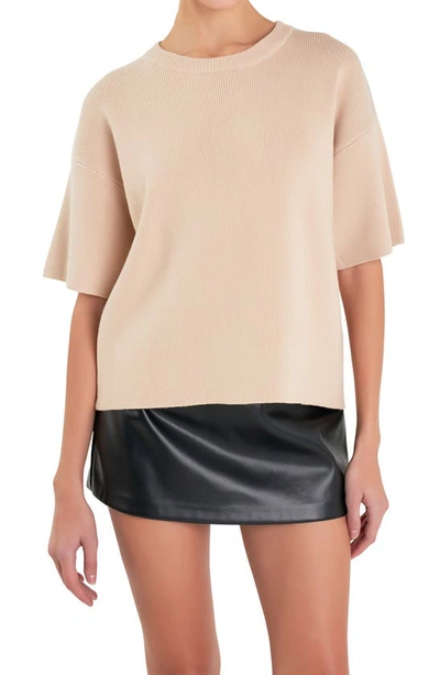 English Factory Rib Elbow Sleeve Sweater In Beige