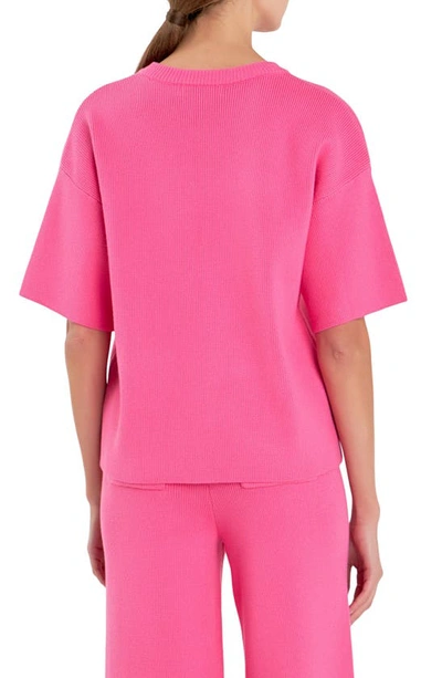 English Factory Rib Elbow Sleeve Sweater In Pink