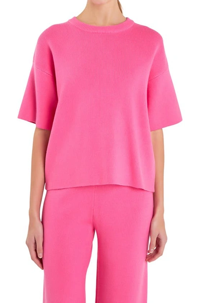English Factory Rib Elbow Sleeve Sweater In Pink