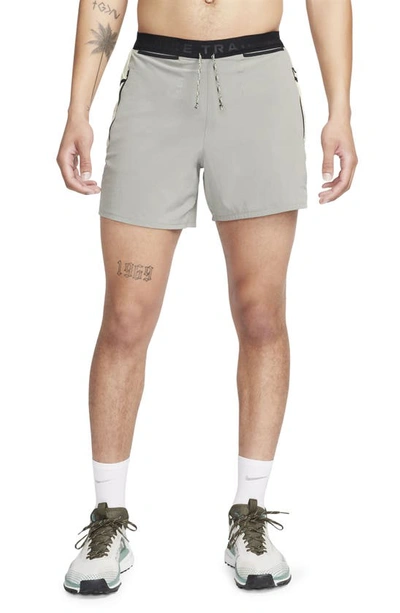 Shop Nike Second Sunrise 5-inch Brief Lined Trail Running Shorts In Dark Stucco/ Olive/ White