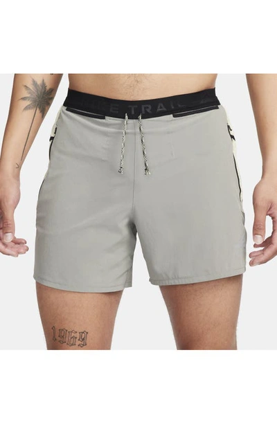 Shop Nike Second Sunrise 5-inch Brief Lined Trail Running Shorts In Dark Stucco/ Olive/ White