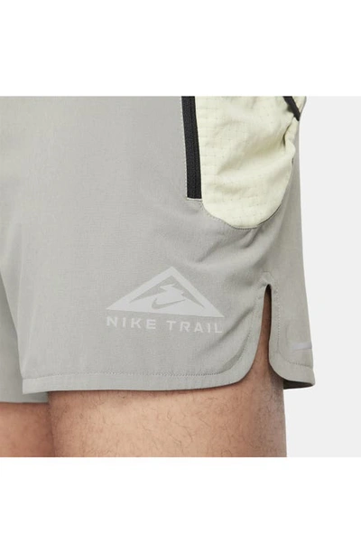 Shop Nike Second Sunrise 5-inch Brief Lined Trail Running Shorts In Dark Stucco/ Olive/ White