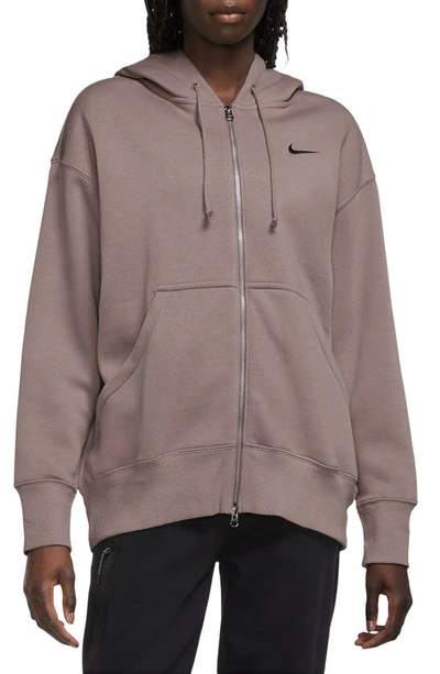 Shop Nike Sportswear Phoenix Fleece Full Zip Hoodie In Smokey Mauve/ Black
