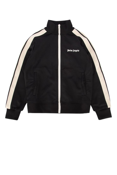 Shop Palm Angels Kids Logo Printed Zipped Track Jacket In Black