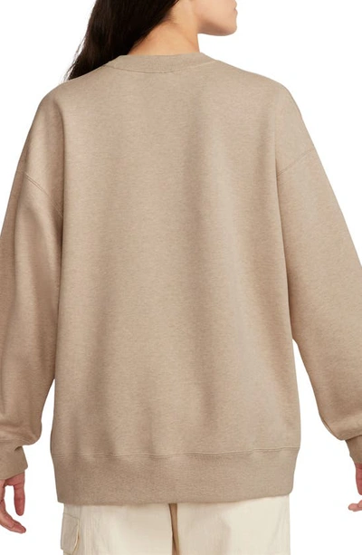 Shop Jordan Flight Fleece Oversize Crewneck Sweatshirt In Legend Medium Brown/ Heather