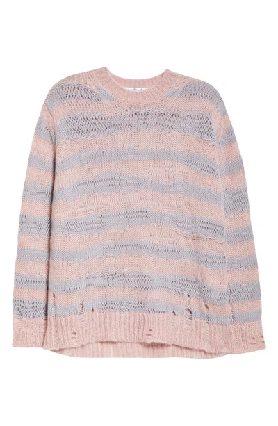 Shop Acne Studios Karita Distressed Stripe Open Stitch Cotton, Mohair & Wool Blend Sweater In Dusty Pink / Lilac