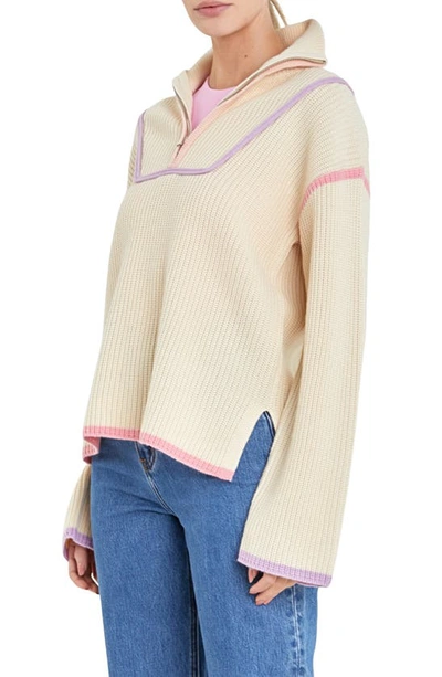 English Factory Contrast Trim Quarter Zip Sweater In Lavender Multi