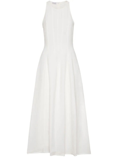 Shop Brunello Cucinelli Sleeveless Crewneck Dress In White