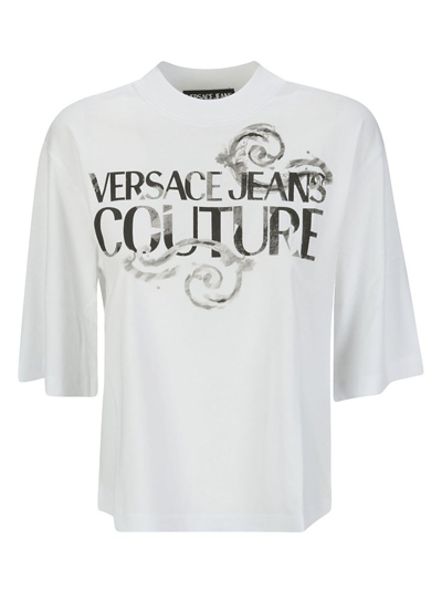Shop Versace Jeans Couture Logo Printed Crewneck T In White
