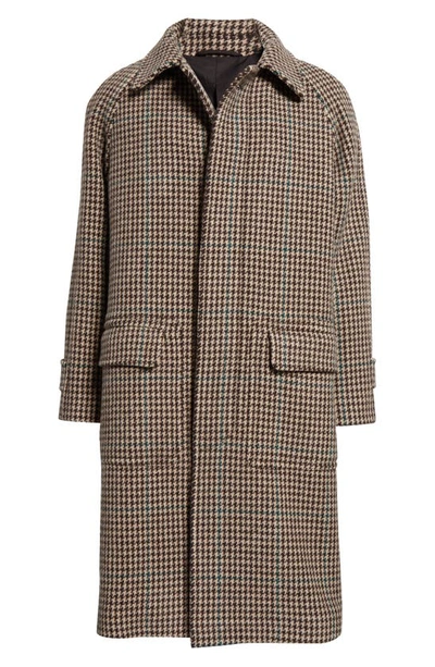 Shop Drake's Houndstooth Virgin Wool Overcoat In Black/ Ecru