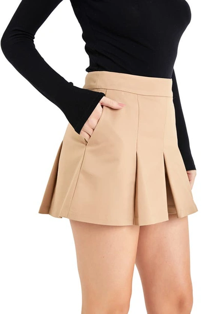English Factory Pleat Miniskort In Taupe