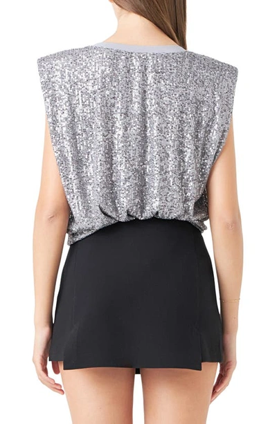 Endless Rose Sequin Shoulder Pad Top In Silver