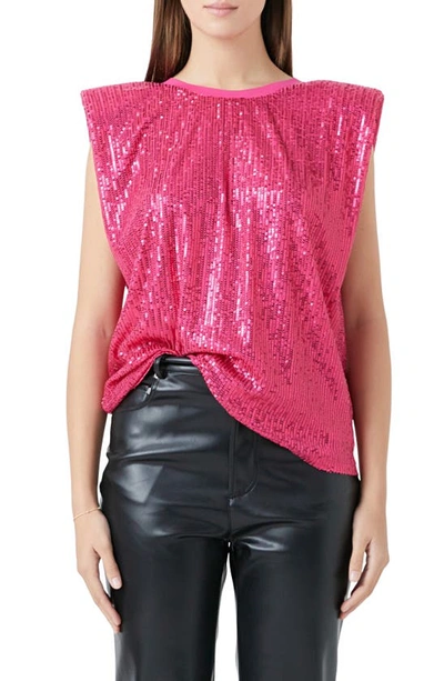 Shop Endless Rose Sequin Shoulder Pad Top In Fuchsia