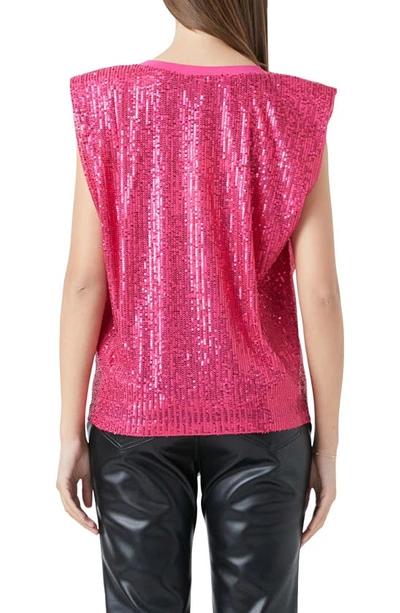 Shop Endless Rose Sequin Shoulder Pad Top In Fuchsia