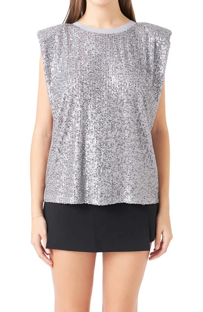 Endless Rose Sequin Shoulder Pad Top In Silver