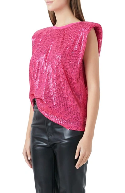 Shop Endless Rose Sequin Shoulder Pad Top In Fuchsia