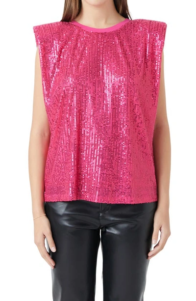 Shop Endless Rose Sequin Shoulder Pad Top In Fuchsia