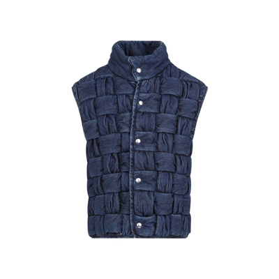 Shop Bottega Veneta Intrecciato Denim Gilet In Blue