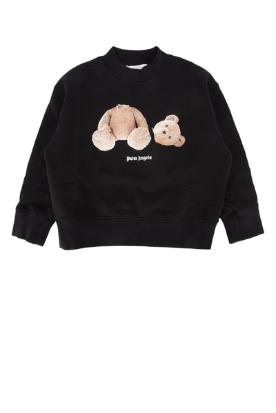 Shop Palm Angels Kids Bear Printed Crewneck Sweatshirt In Black