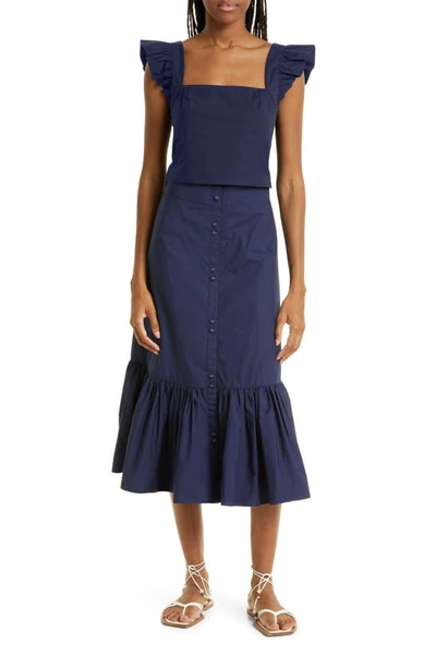 Cara Cara Georgica Cotton Poplin Midi Skirt In Navy
