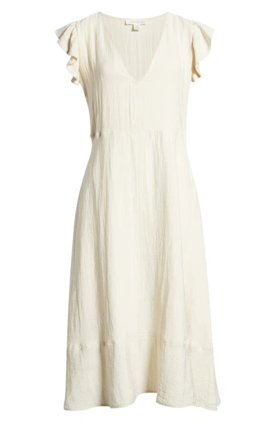 Shop Treasure & Bond Flutter Sleeve V-neck Midi Dress In Ivory Birch