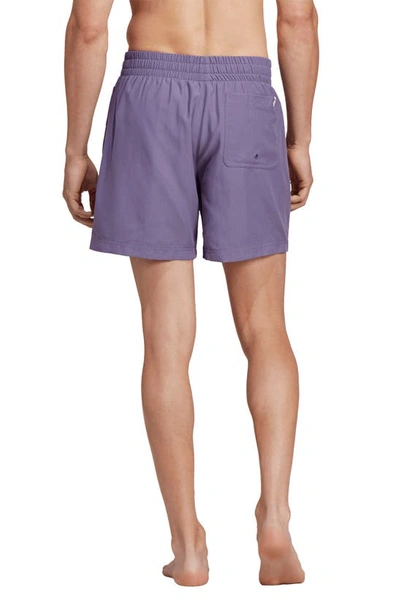 Shop Adidas Originals Ori Solid Swim Trunks In Tech Purple / White