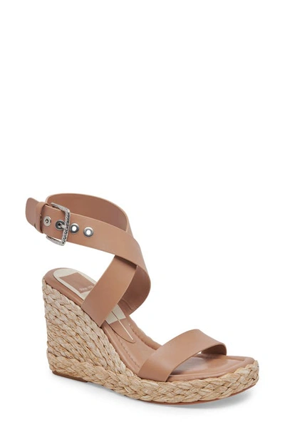 Shop Dolce Vita Aldona Ankle Wrap Wedge Sandal In Cafe Leather