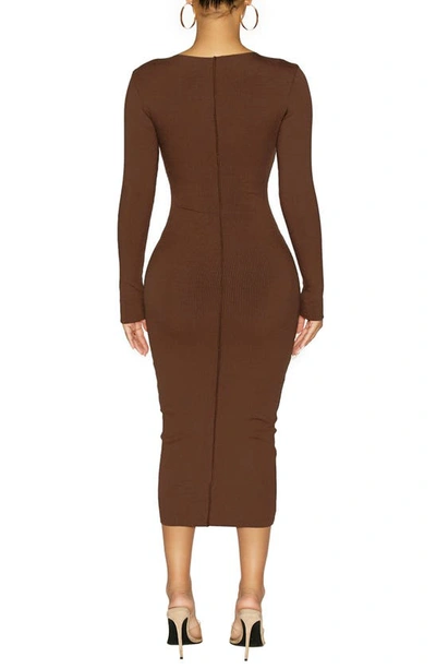 Shop Naked Wardrobe Snatched Me In Long Sleeve Body-con Dress In Chocolate