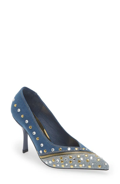 Shop Jeffrey Campbell Gimme-more Pointed Toe Pump In Blue Denim Multi