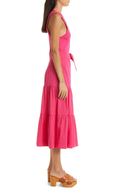 Shop Veronica Beard Austyn Mixed Media Stretch Cotton Dress In Fuchsia