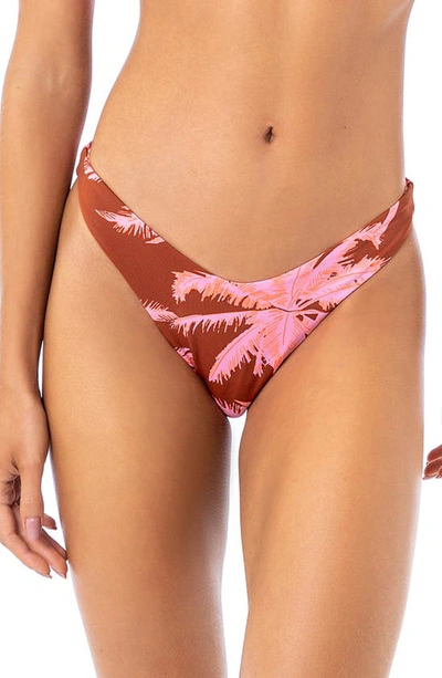 Shop Maaji Darkred Palms Splendour High Cut Reversible Bikini Bottoms In Brown
