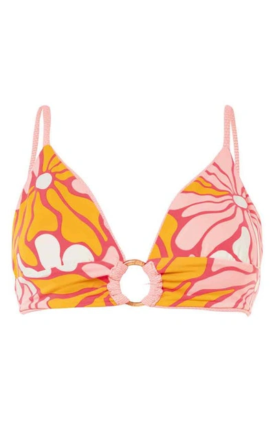 Shop Maaji Coral Salmon Shine Reversible Triangle Bikini Top In Coral/ Orange