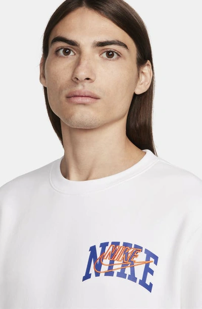 Shop Nike Club Arch Logo Fleece Crewneck Sweatshirt In White/ Safety Orange