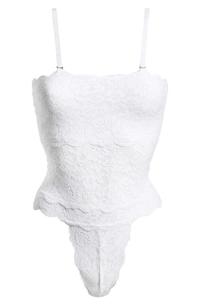 Shop Hah Spinster Reversible Lace Bodysuit In Blanc