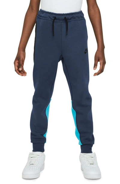 Shop Nike Kids' Tech Fleece Joggers In Midnight Navy/ Aquarius/ Black