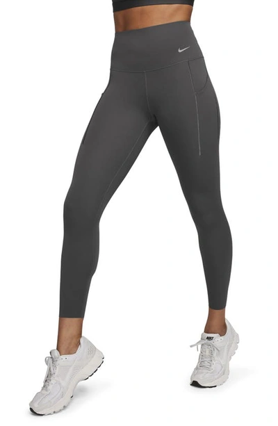 Shop Nike Universa Medium Support High Waist 7/8 Leggings In Medium Ash/black