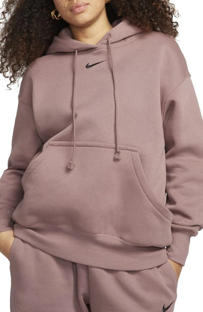 Shop Nike Sportswear Phoenix Oversize Fleece Hoodie In Smokey Mauve/ Black