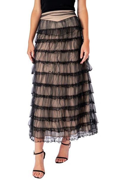 Shop Endless Rose Tiered Tulle Midi Skirt In Black/ Nude