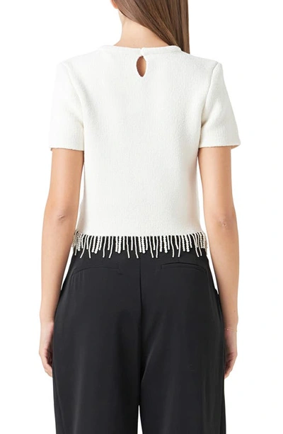 Endless Rose Imitation Pearl Hem Short Sleeve Sweater In Cream