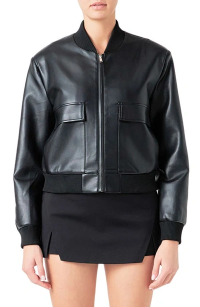 Shop Endless Rose Faux Leather Bomber Jacket In Black