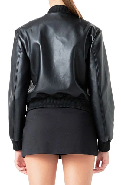 Shop Endless Rose Faux Leather Bomber Jacket In Black