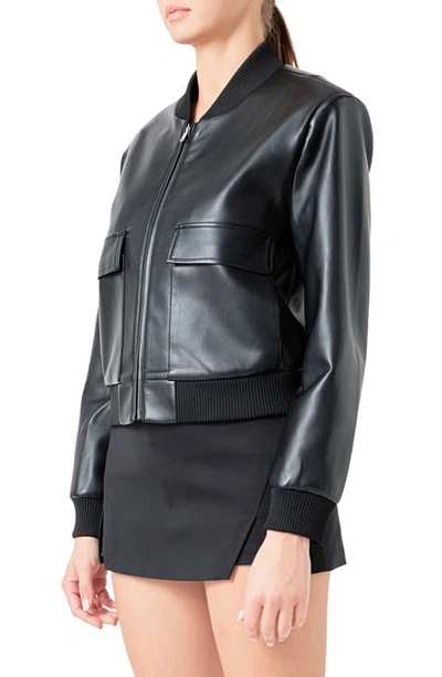 Endless Rose Women's Short Pu Leather Bomber Jacket In Black
