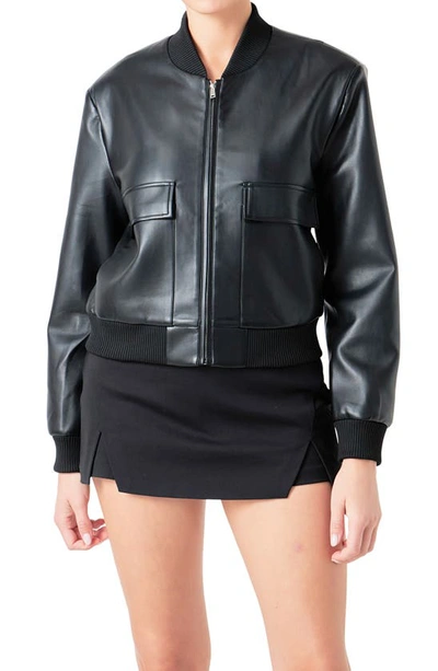 Endless Rose Women's Short Pu Leather Bomber Jacket In Black