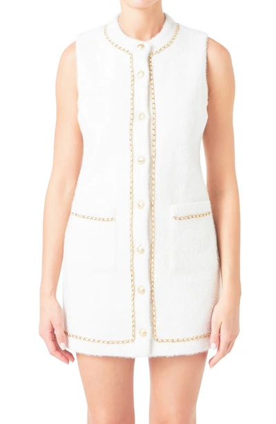 Shop Endless Rose Fuzzy Chain Trim Minidress In Ivory