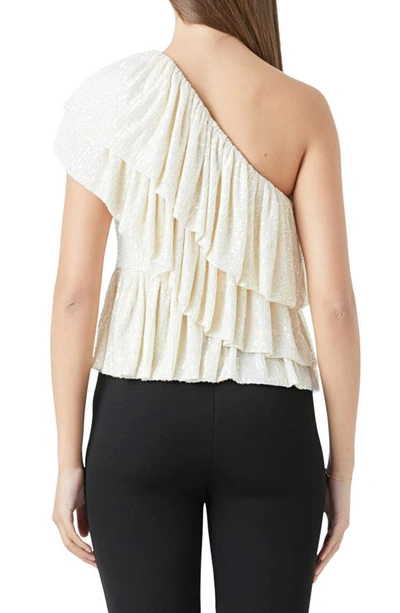 Endless Rose Women's Sequins One Shoulder Ruffle Top In Opal
